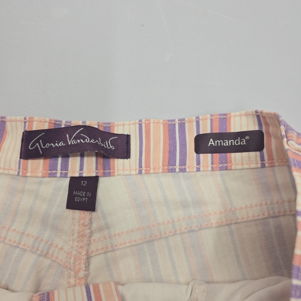 Gloria Vanderbilt Amanda Striped Capri Pants Womens 12 Purple Orange White Crop - Picture 5 of 6